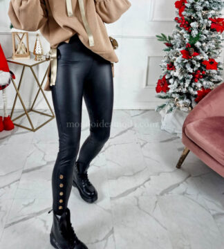 Leggings similpelle bottoni