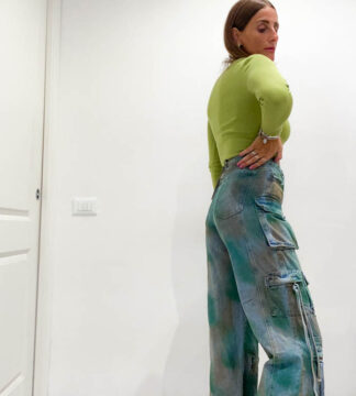 Jeans cargo metallico