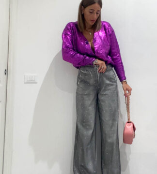 Jeans metallico strass