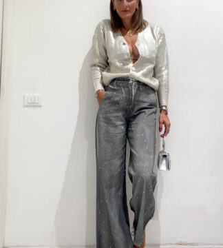 Jeans metallico strass